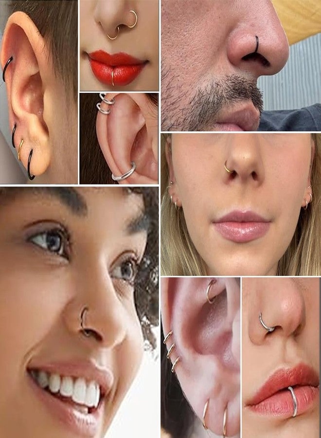 SEEDRILL 5pcs Hypoallergenic Nose Rings Hoops for Women Men 316L Surgical Steel Hinged Clicker Segment for Nostril Septum Helix Cartilage Daith Tragus Conch Rook Lip Ear Lobe Earrings 20G Black - Image 3
